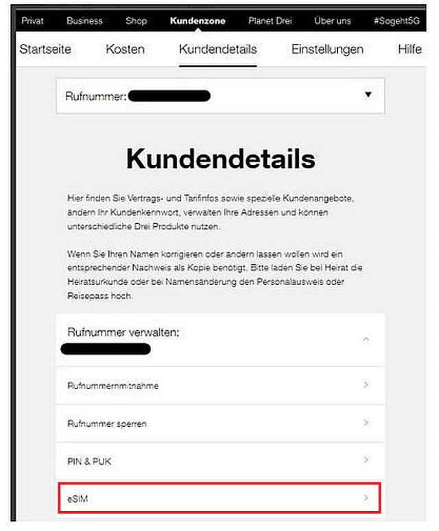 Schritt 2: Login in die Drei Kundenzone