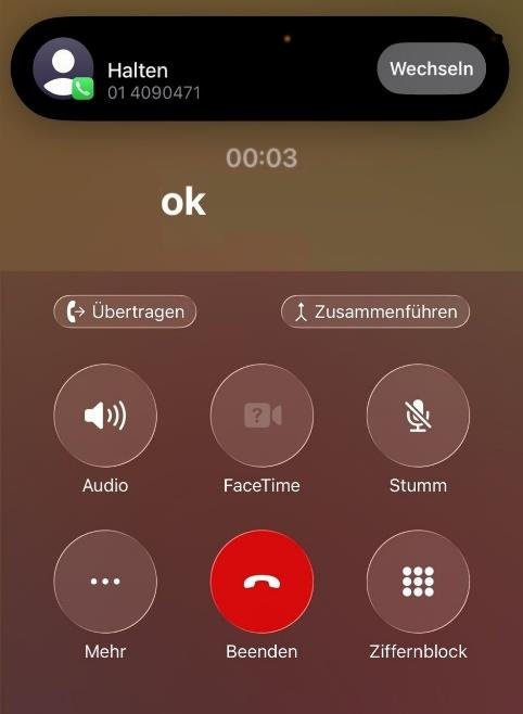 iPhone: Schaltflächen Übertragen und Zusammenführen